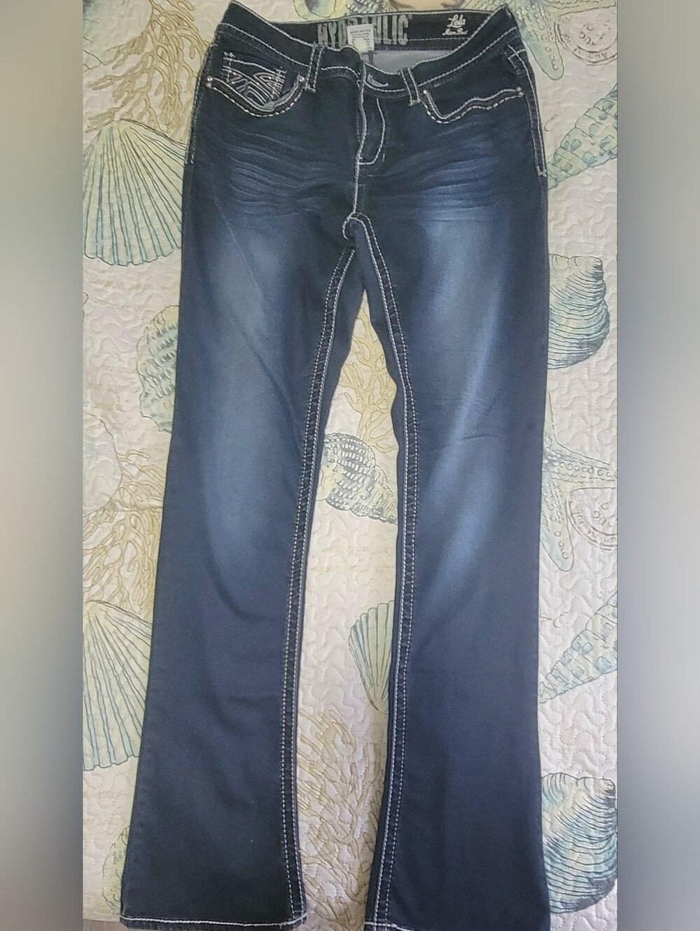 Hydraulic Lola Micro Boot Dark Blue Bootcut Jeans with Contrast Stitching